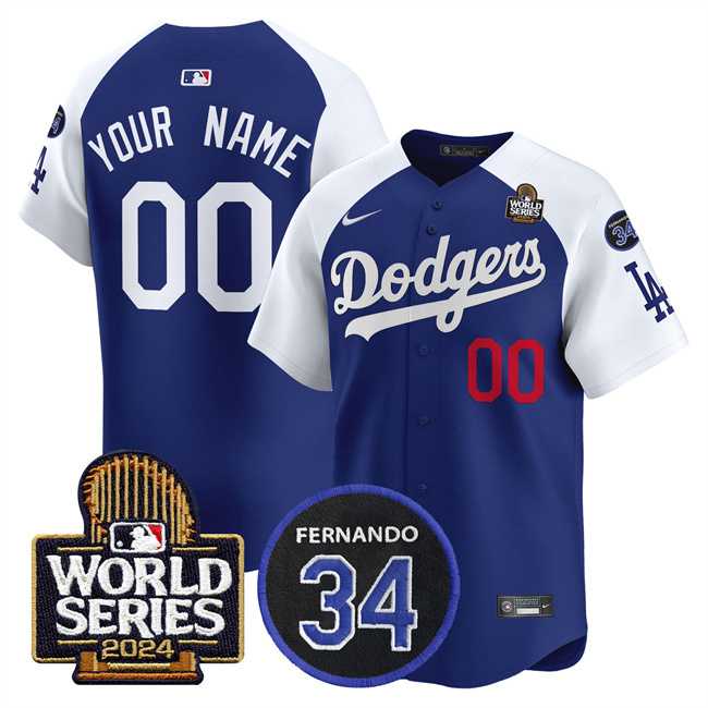 Mens Los Angeles Dodgers ACTIVE PLAYER Custom Royal White 2024 World Series With Fernando Memorial Patch Limited Stitched Baseball Jersey->customized mlb jersey->Custom Jersey